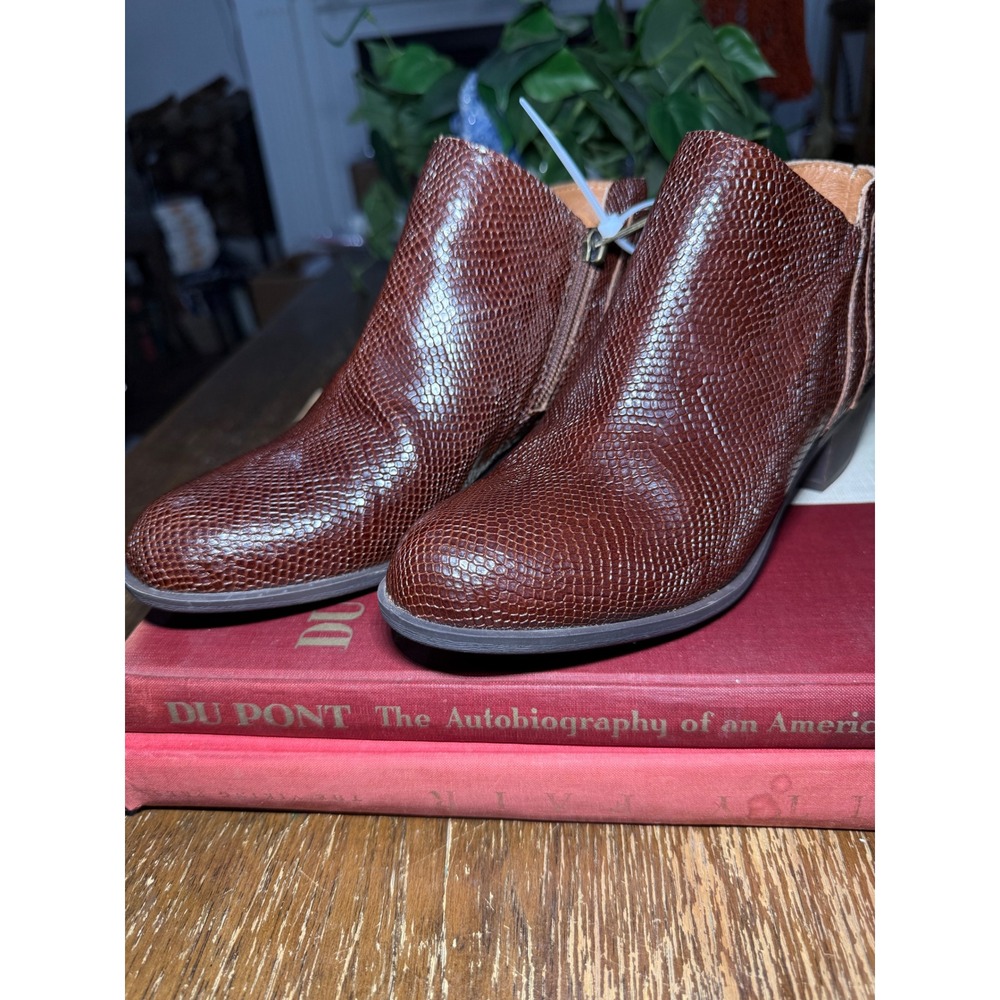 Lucky Brand Barlina Brown Snake Embossed Leather Ankle Booties 6M
